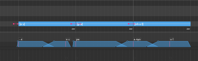 Phonetic input in brackets, on separate notes, with spaces in-between