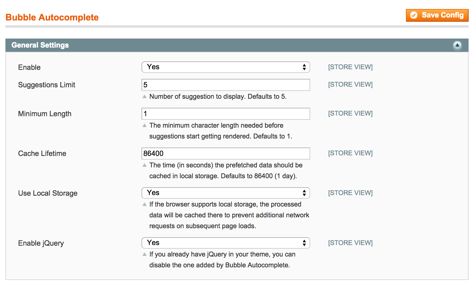 Magento Autocomplete Configuration