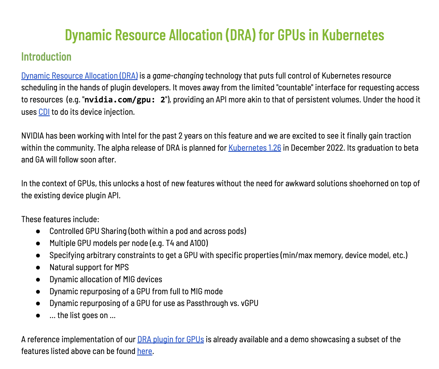 Dynamic Resource Allocation (DRA) for GPUs in Kubernetes