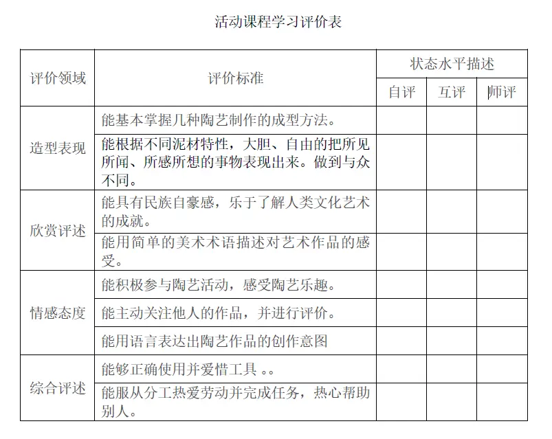 课程评价表