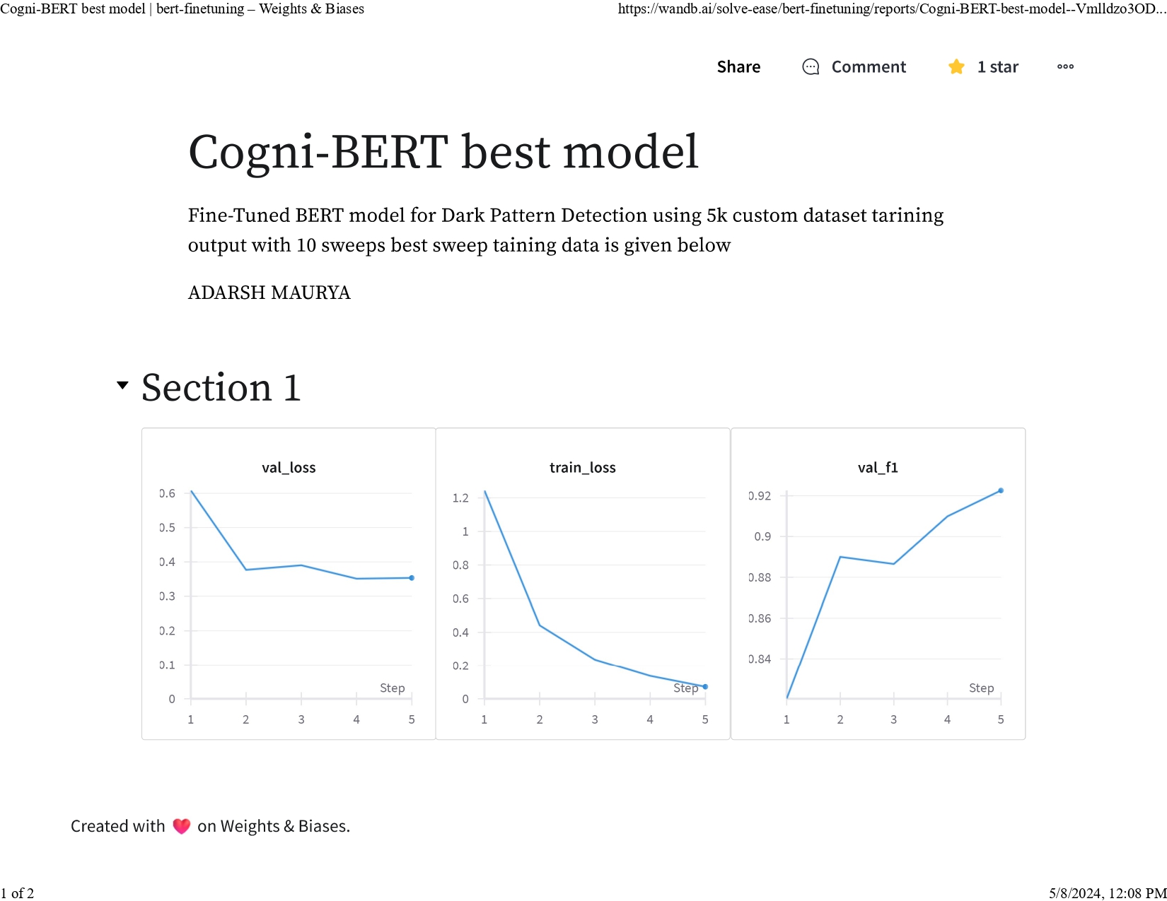 Cogni-BERT Best Model report 