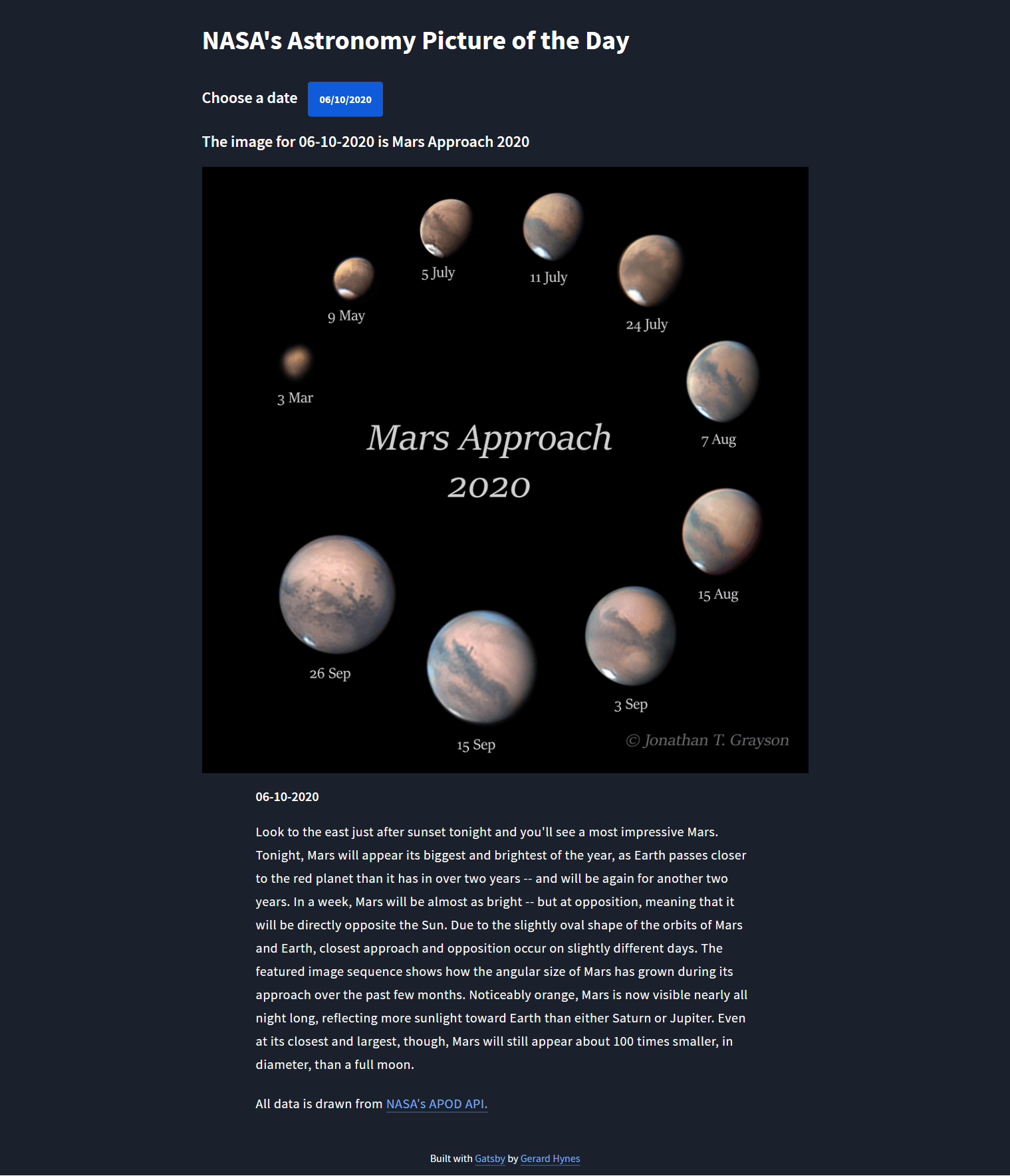 Screenshot of NASA Astronomy Picture of the Day app