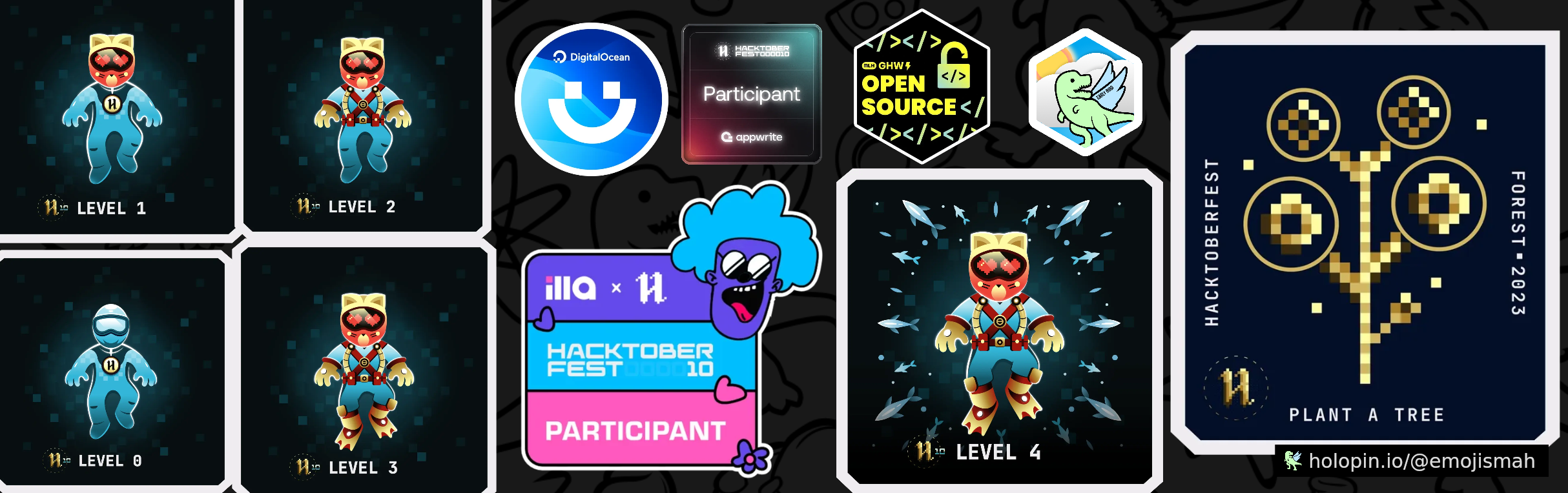 An image of @emojismah's Holopin badges, which is a link to view their full Holopin profile