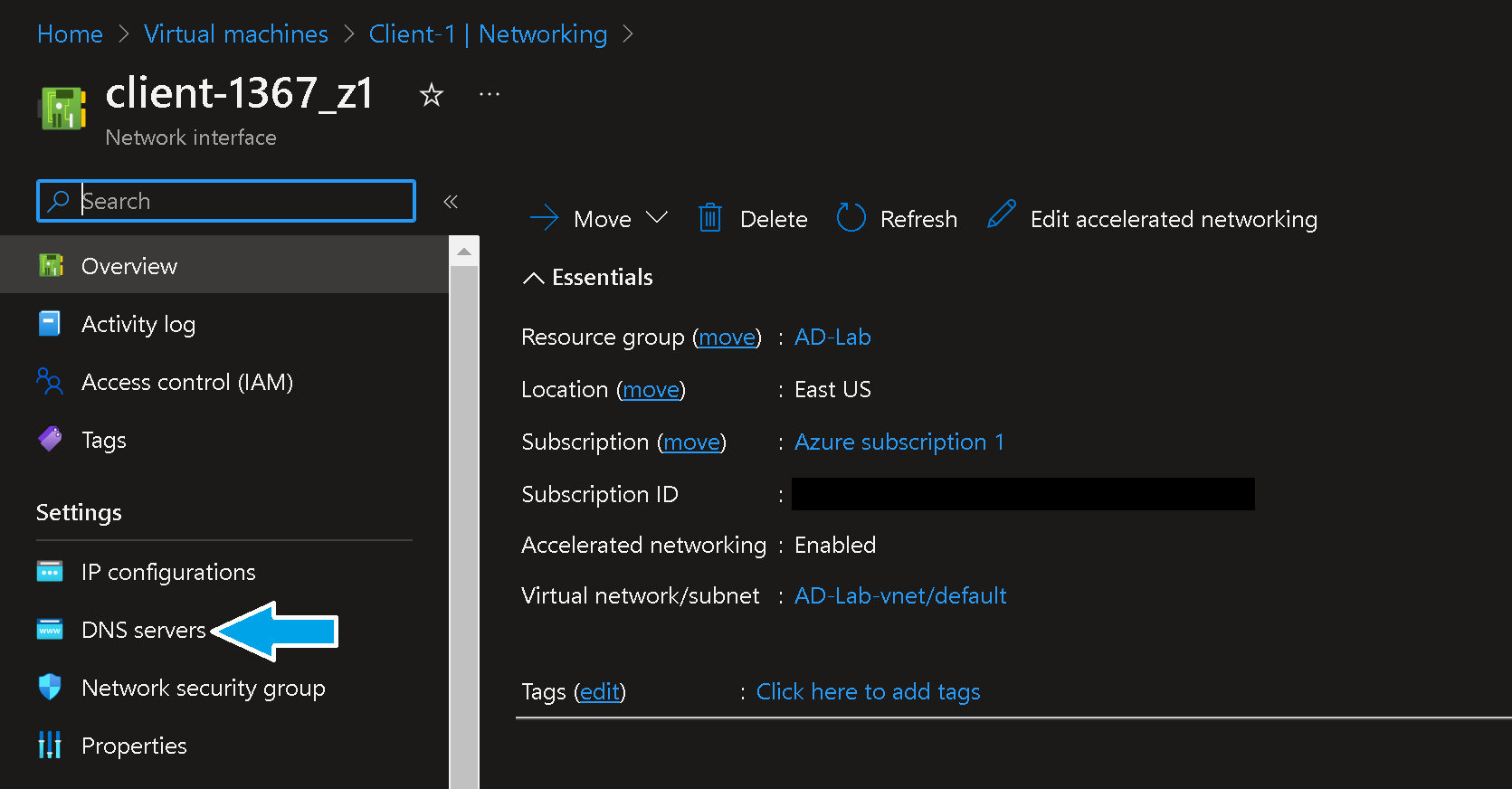 select network interface client 1