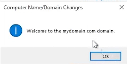 message displays client added to domain