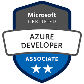 Microsoft Certified: Azure Developer Associate badge image. Issued by Microsoft