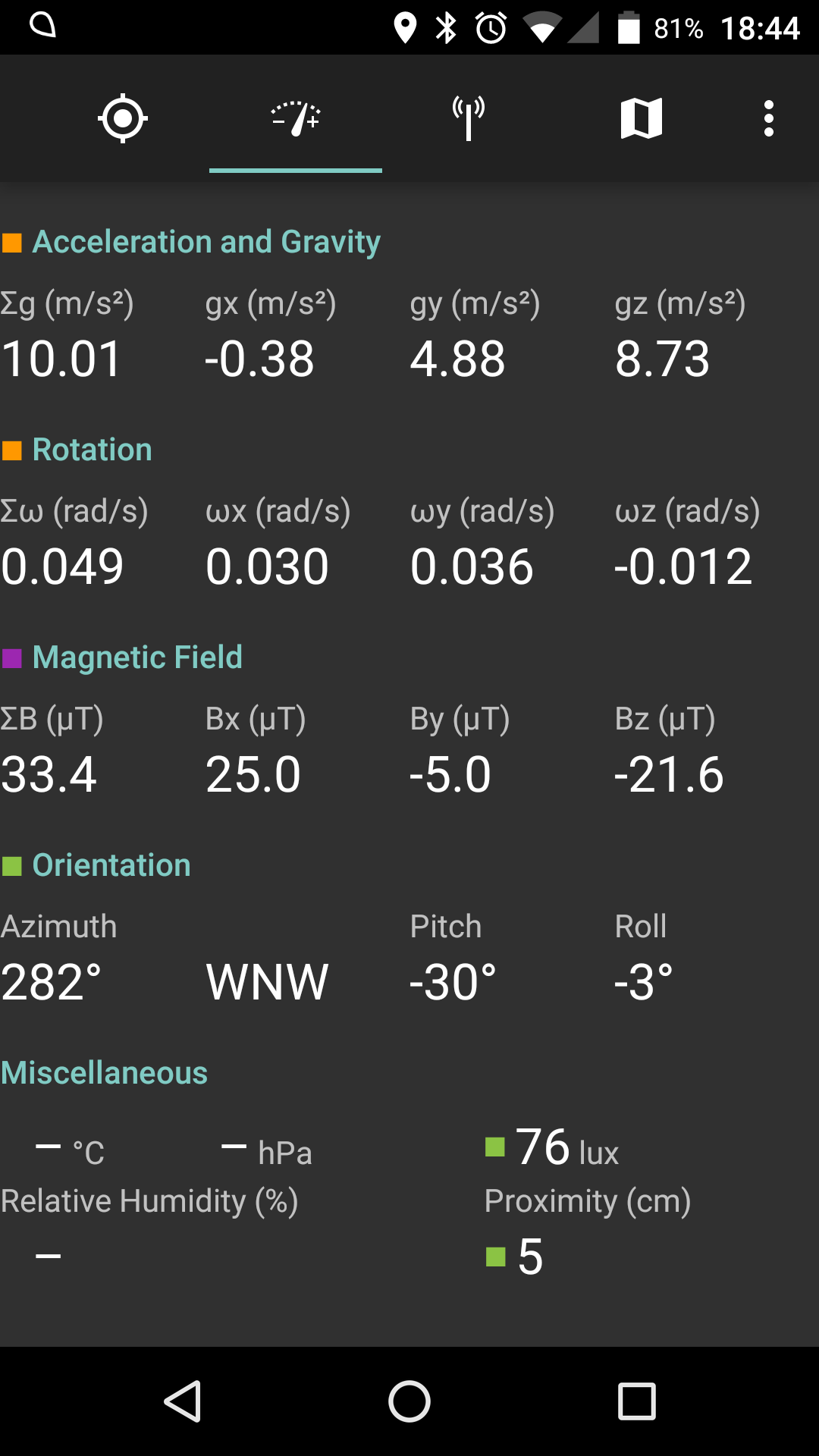 Sensor view in SatStat