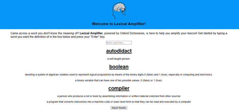 screenshot of Lexical Amplifier front-end