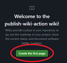 Screenshot of 'Create the first page' button