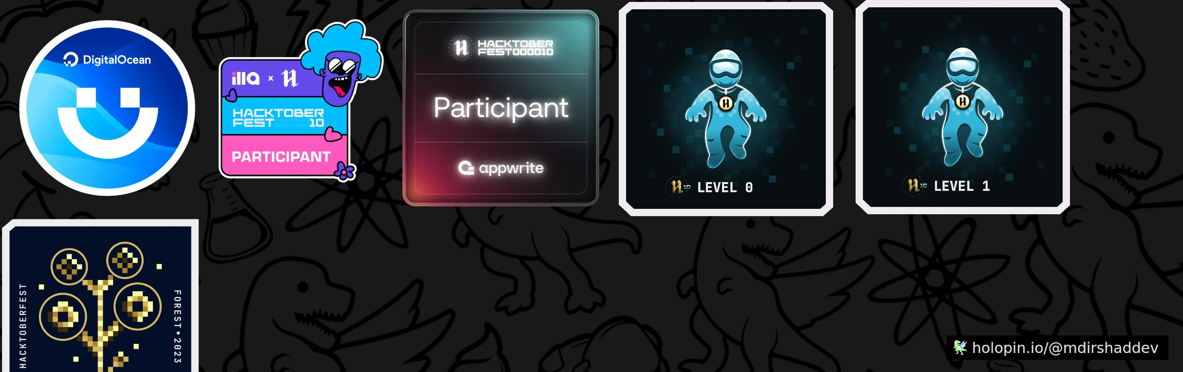 An image of @mdirshaddev's Holopin badges, which is a link to view their full Holopin profile