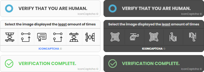 IconCaptcha light and dark theme widget examples.