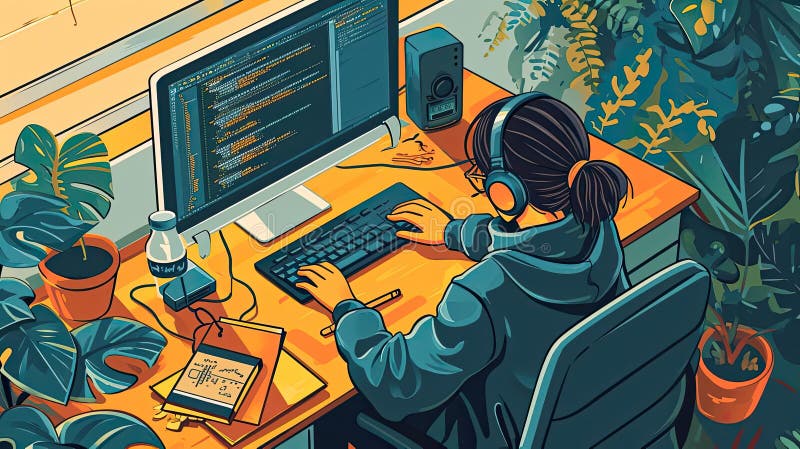An illustrtion image of a girl coding