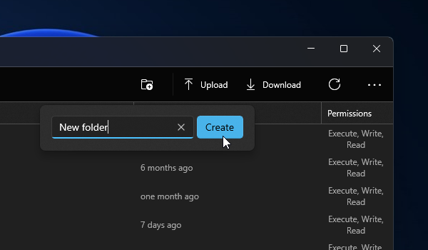 Create folder screenshot