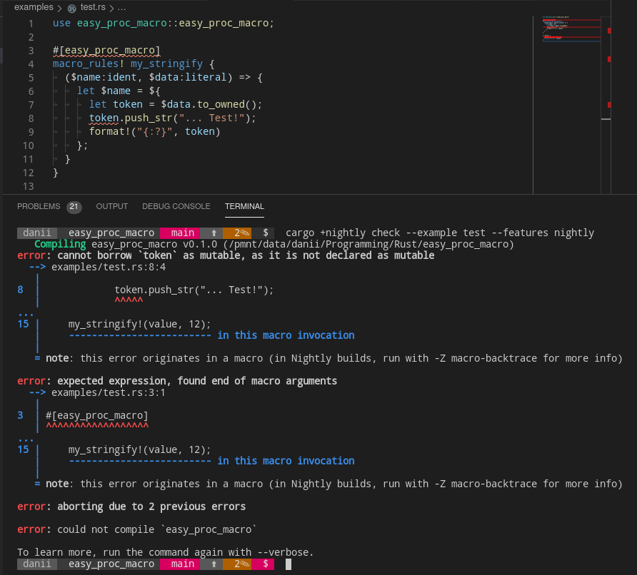 cannot borrow token as mutable, as it is not declared as mutable, pointing towards token. in this macro invocation, pointing towards my_stringify!(value, 12).