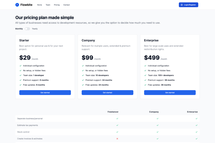 Pricing page