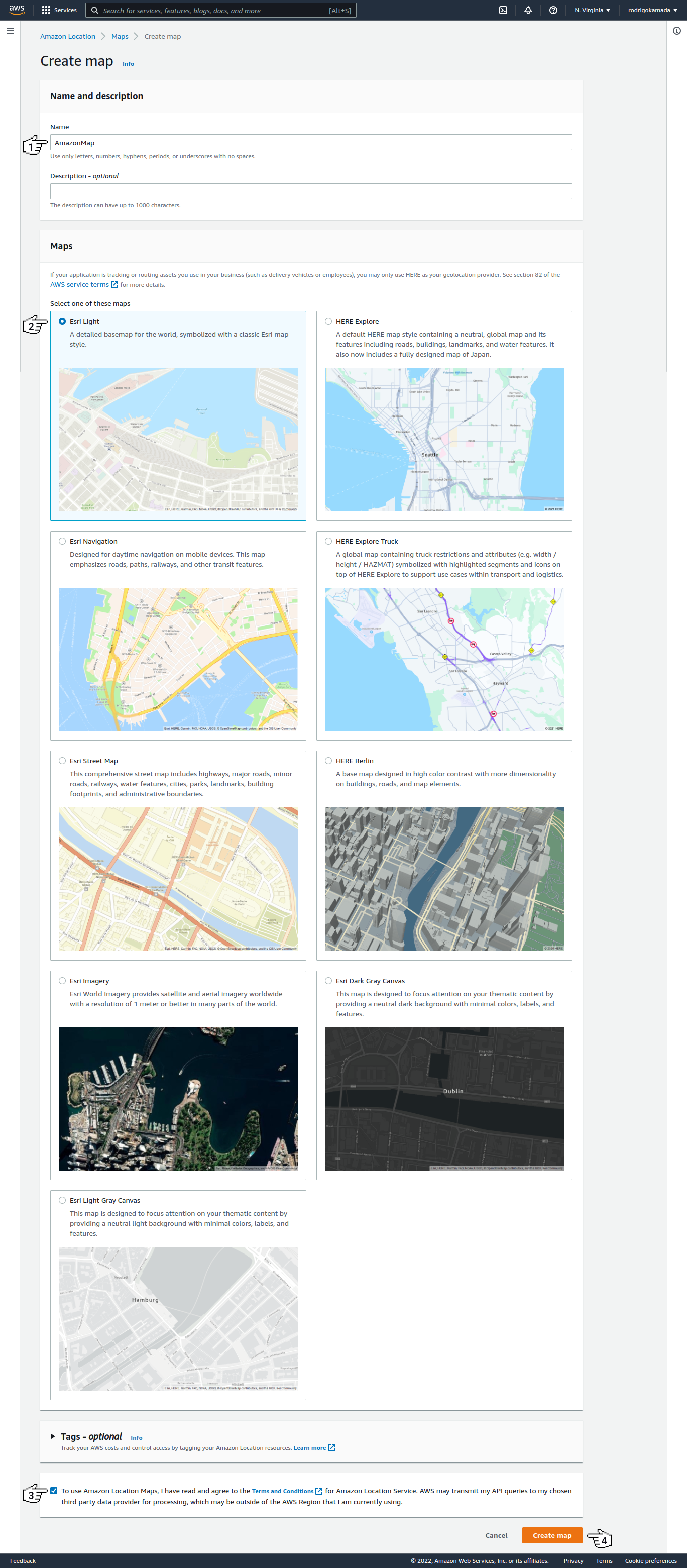 Amazon Location Service - Create map