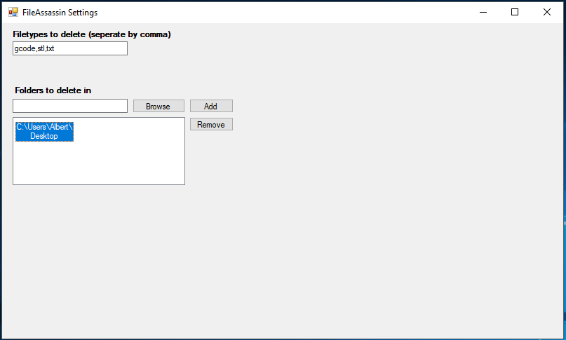 Screenshot of "Settings" executable