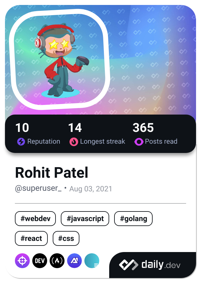 Rohit Patel's Dev Card