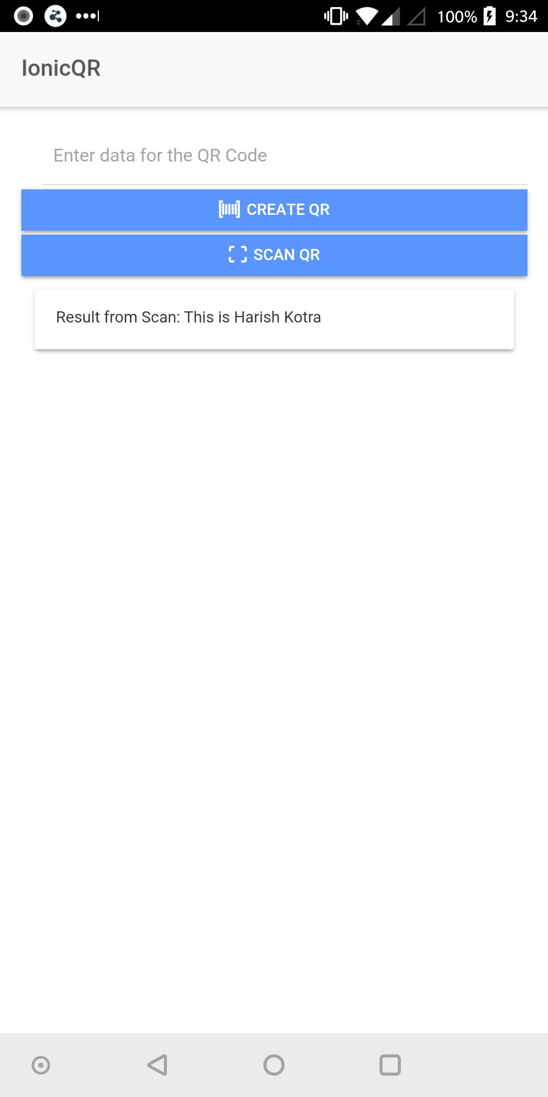 IonicQR Mobile App Scan Result