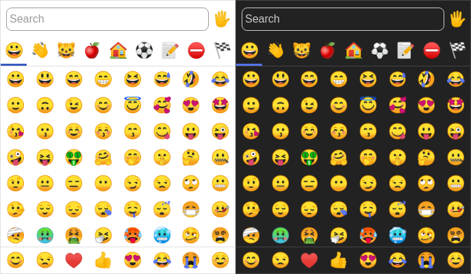 Screenshot of emoji-picker-element in light and dark modes