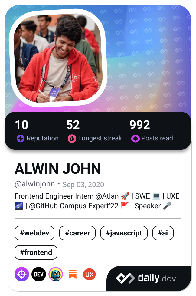 ALWIN JOHN's Dev Card