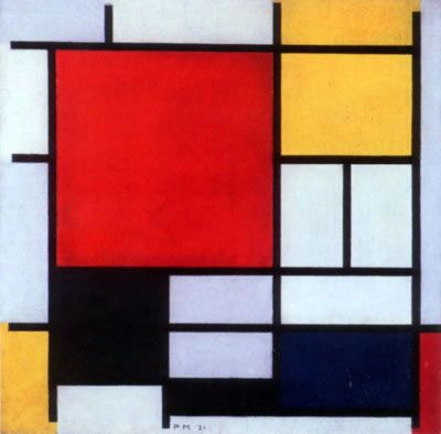 Composition with Large Red Plane, Yellow, Black, Gray and Blue