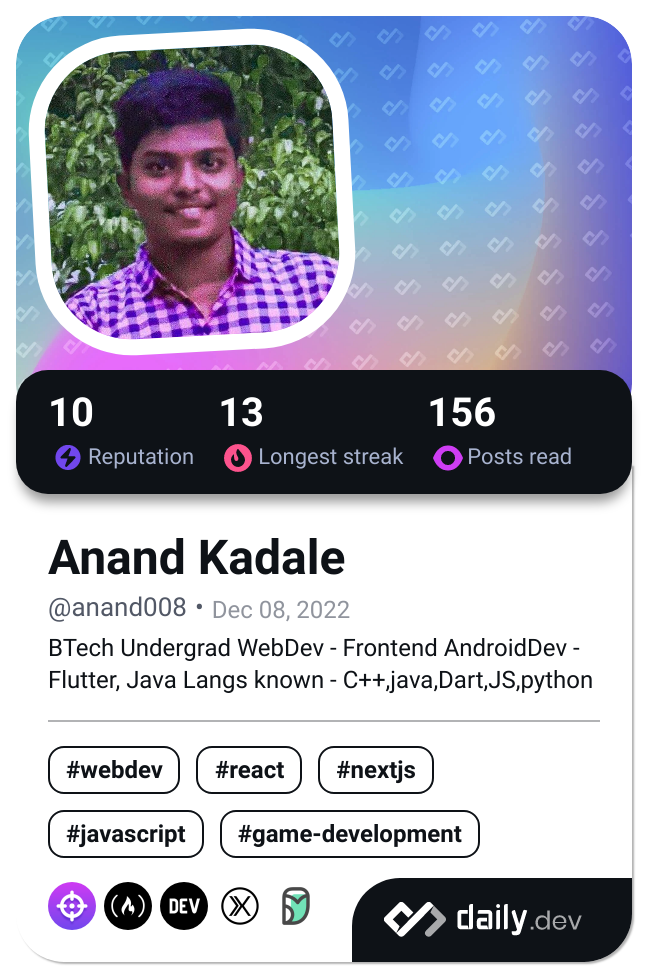 Anand Kadale's Dev Card