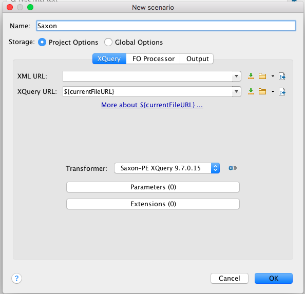 Screenshot of oXygen Settings for XQuery