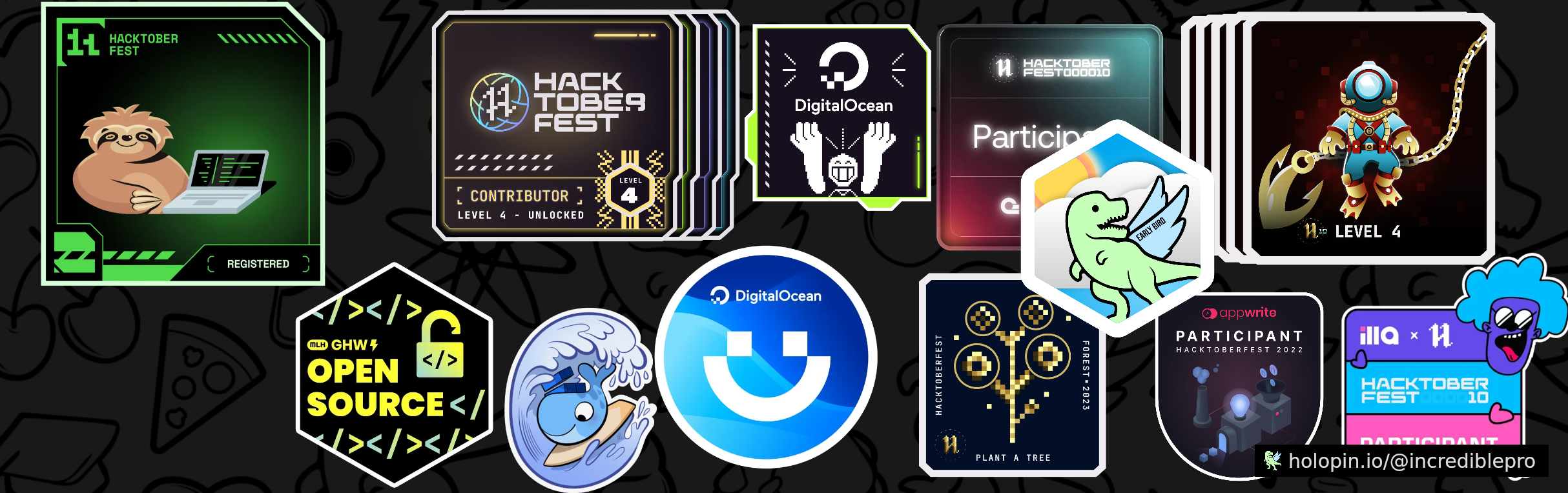 An image of @incrediblepro's Holopin badges, which is a link to view their full Holopin profile