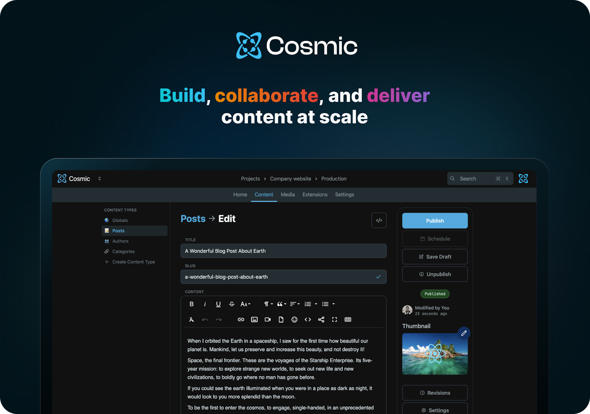 Cosmic dashboard darkmode