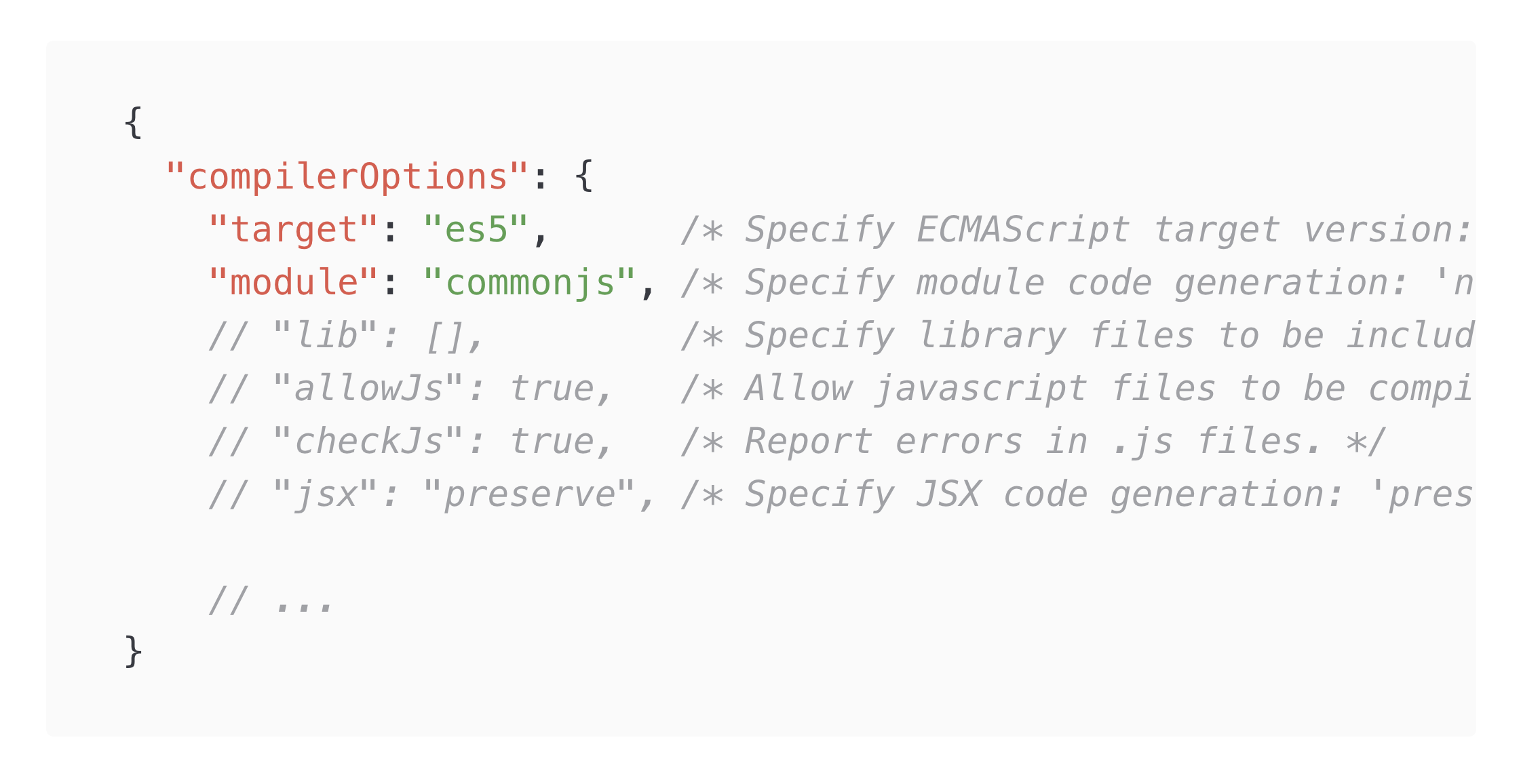 A JSON object that was highlighted using the JSON language with support for comments