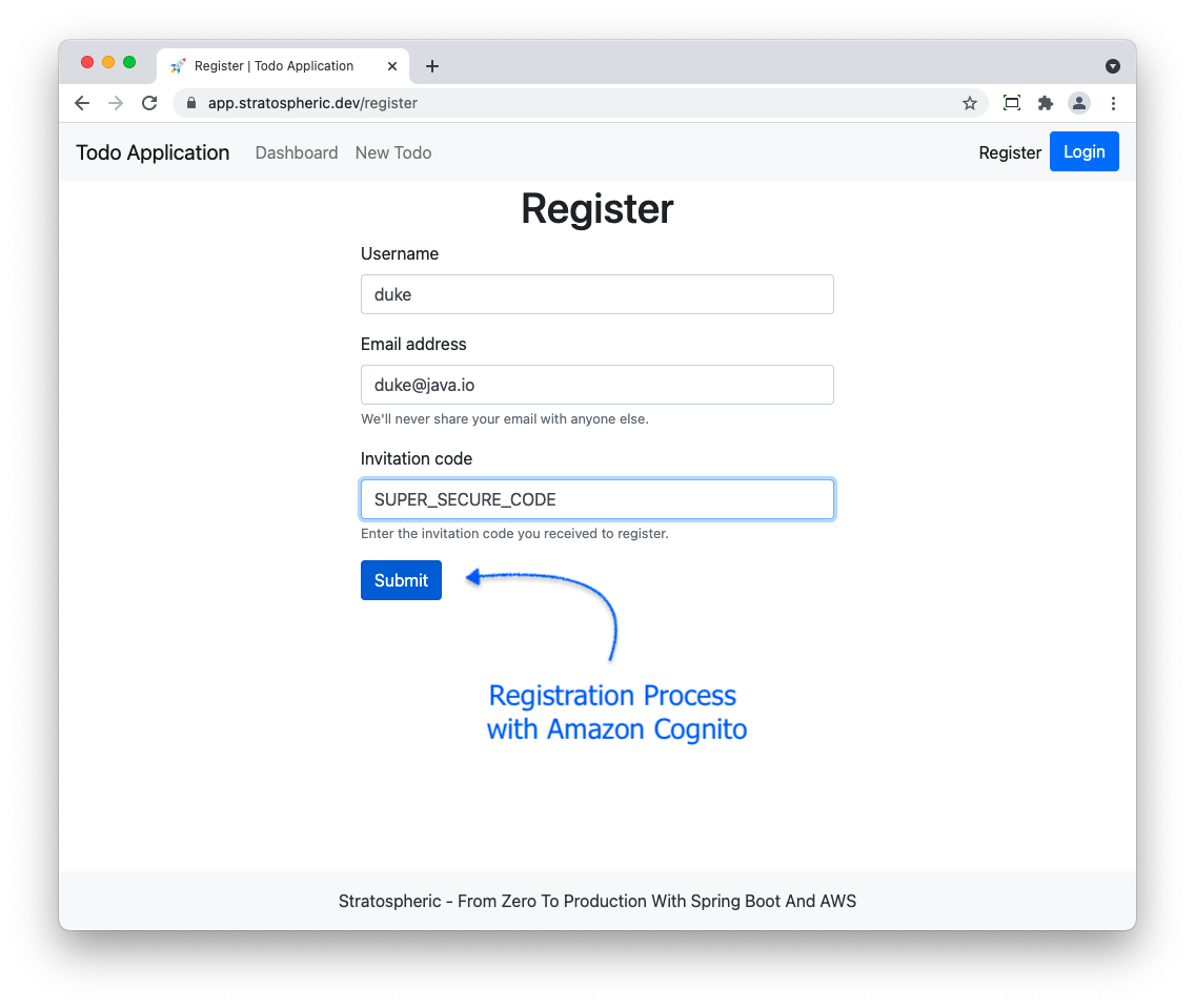 Registration Form Using Amazon Cognito