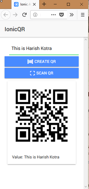 IonicQR Demo - Desktop to generate the QR Code