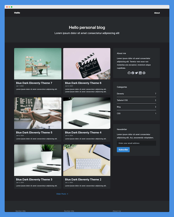 Blue Dark Eleventy Theme premium