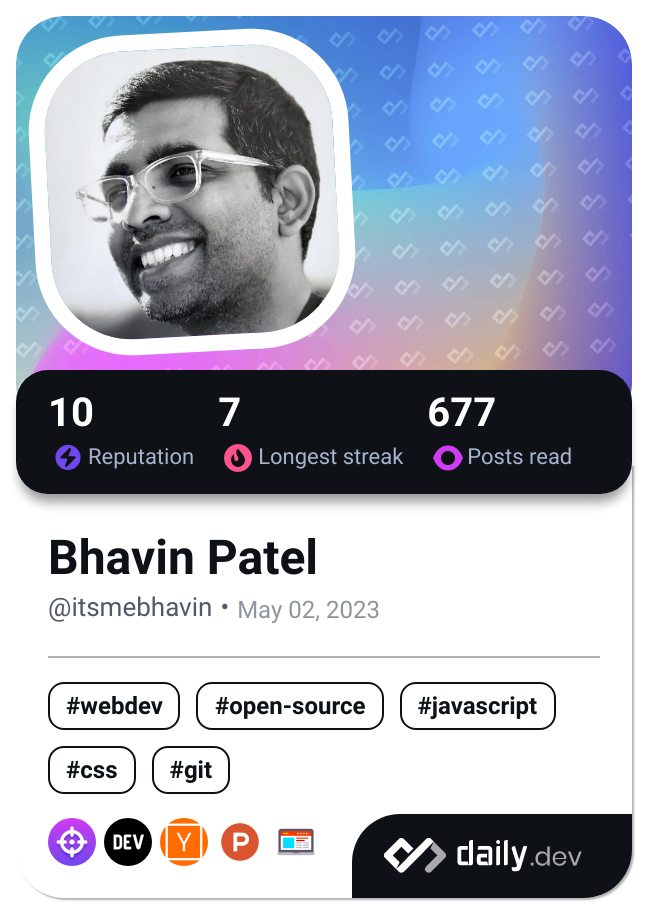 Bhavin Patel's Dev Card