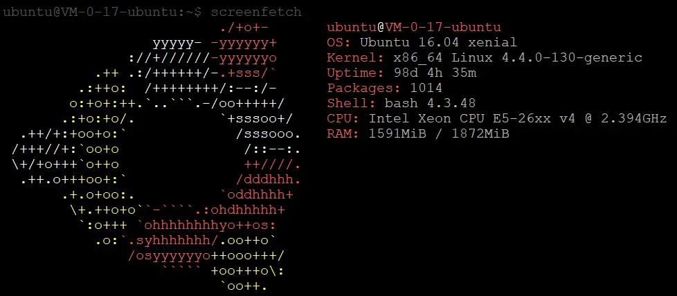 在Ubuntu云服务器上运行screenfetch命令