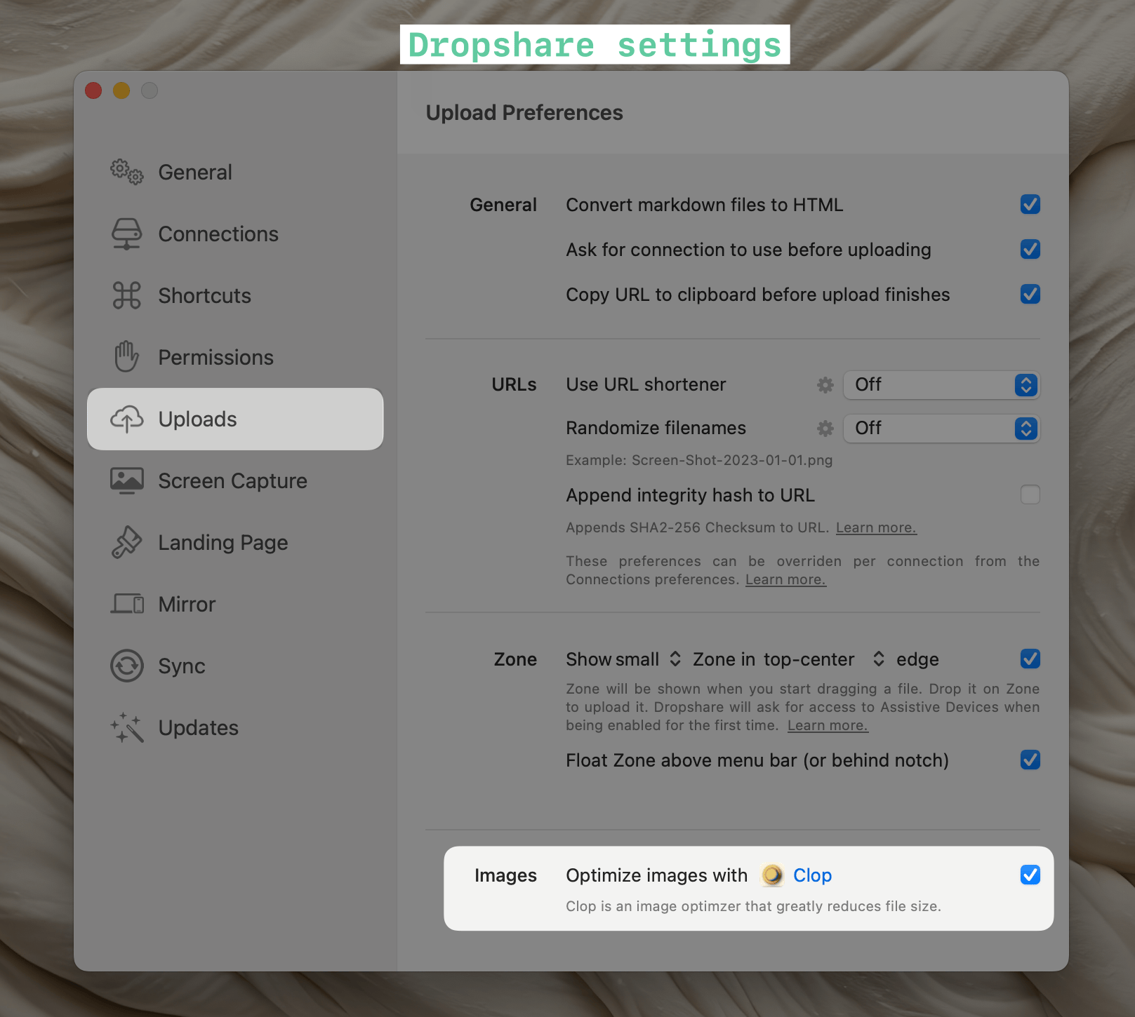 dropshare integration with clop