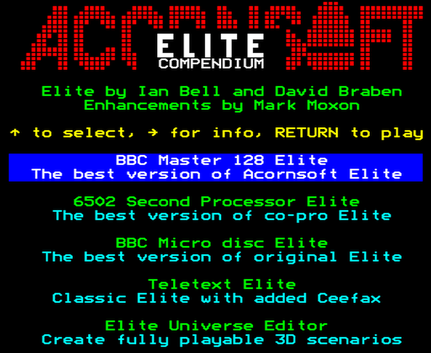 Screenshot of the Elite Compendium menu screen