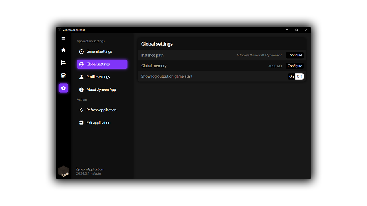 Zyneon application global settings