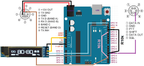 Yaesu Arduino OLED timer Connection Diagram
