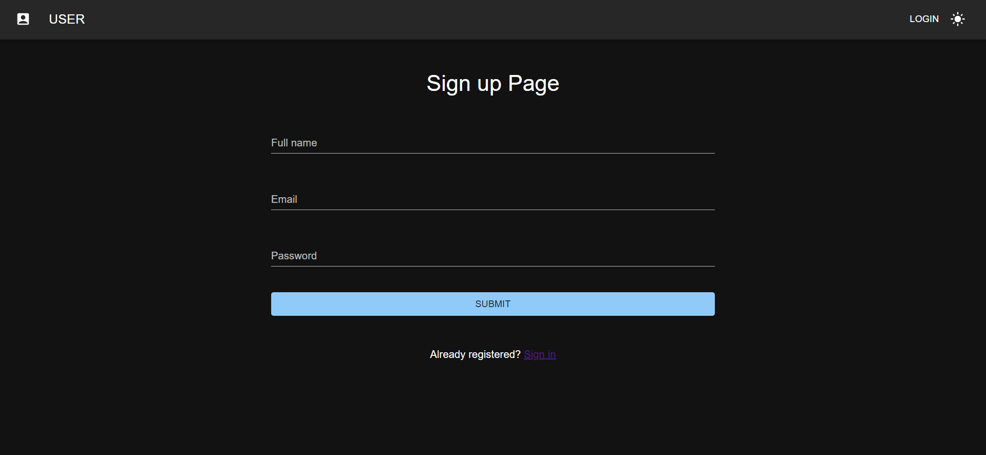 Sign up Page