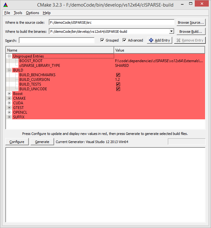 cmake-gui configure