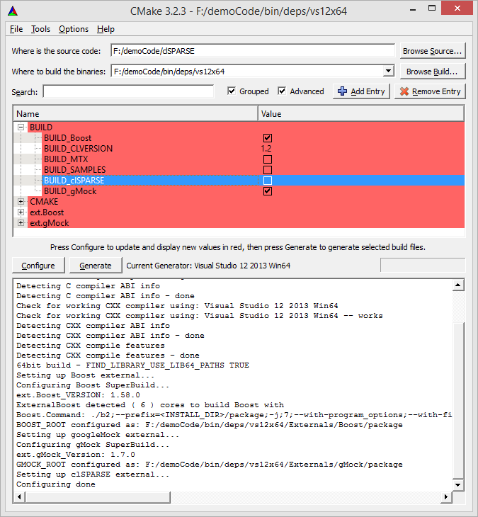 cmake-gui deps configure