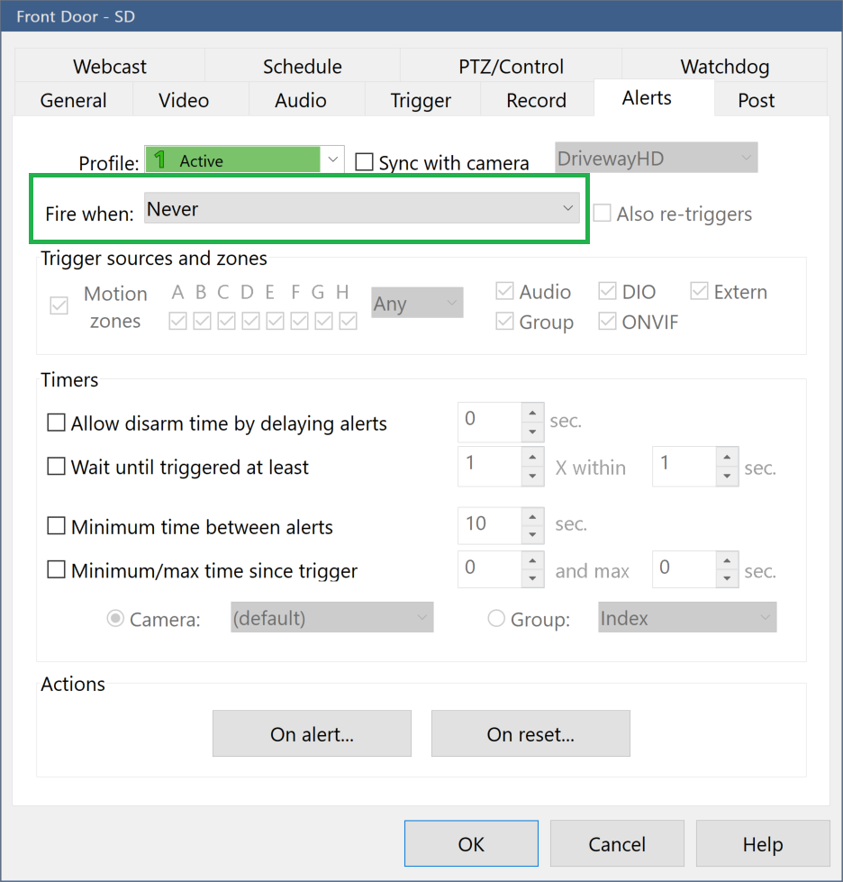 SD camera alerts settings