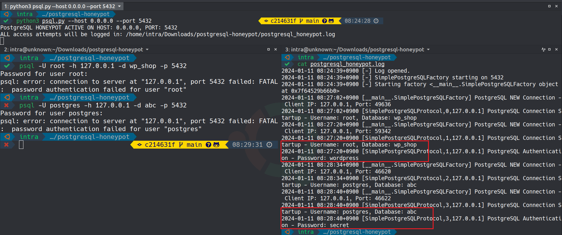 Simple PostgreSQL Honeypot in Action