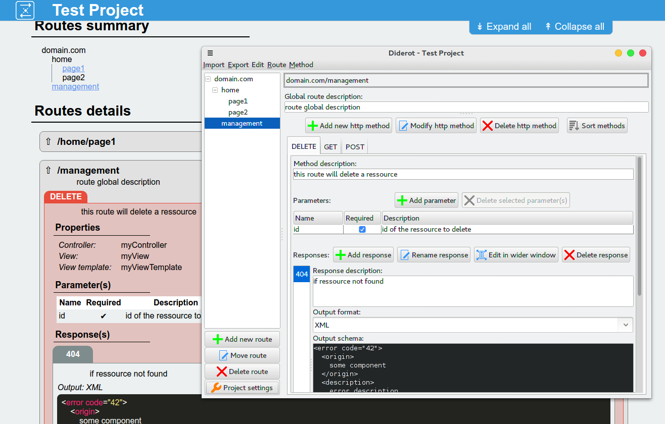 Main window with generated web documentation