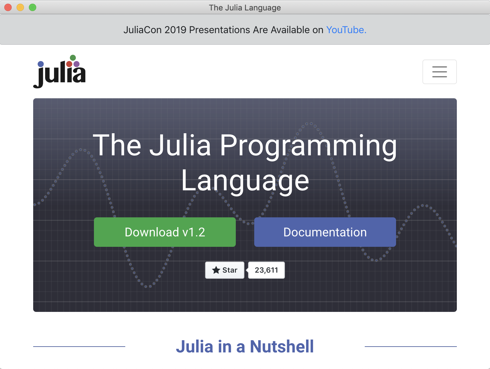 Blink Window showing the JuliaLang website