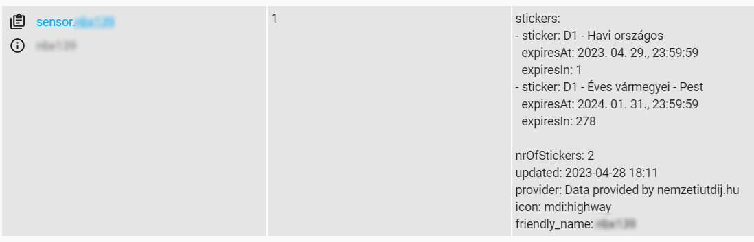 State and attributes for a sensor