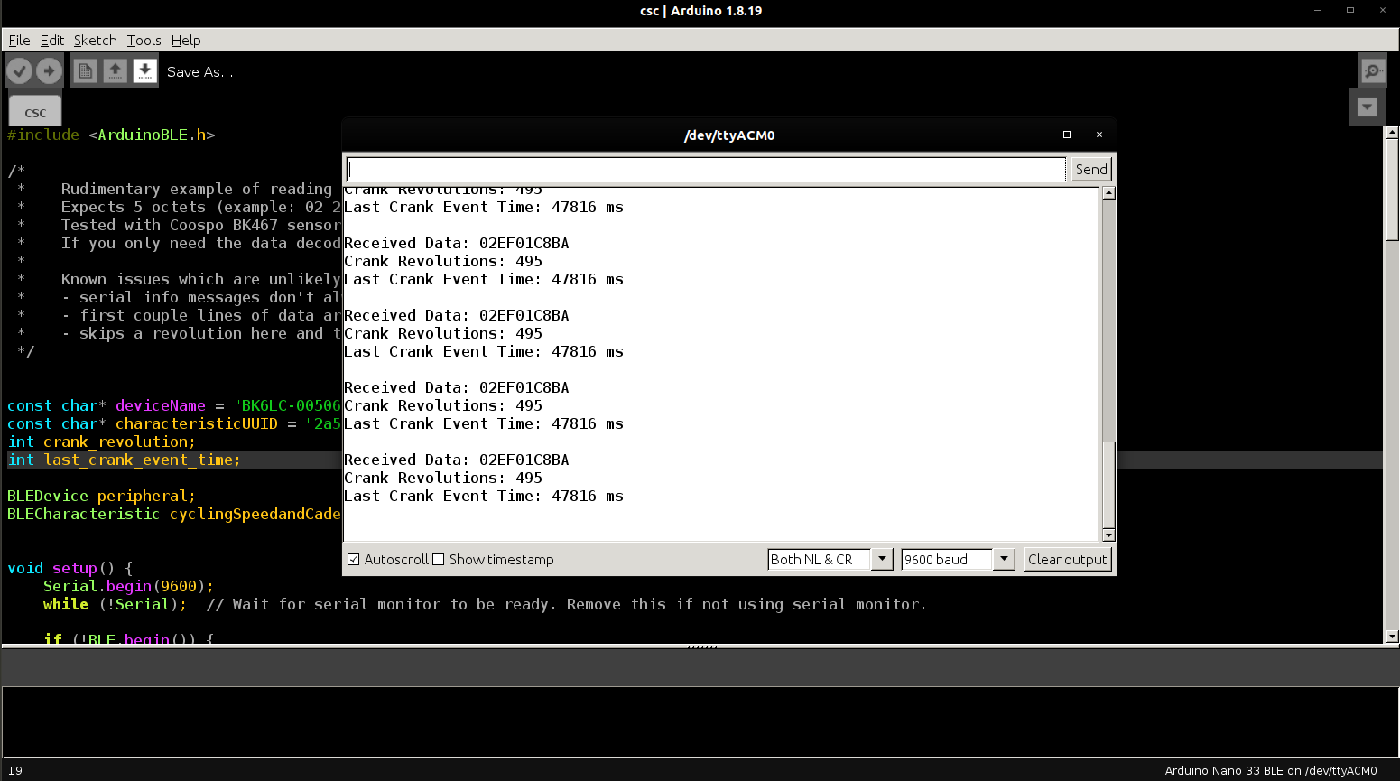 screenshot of Arduino IDE running the full example