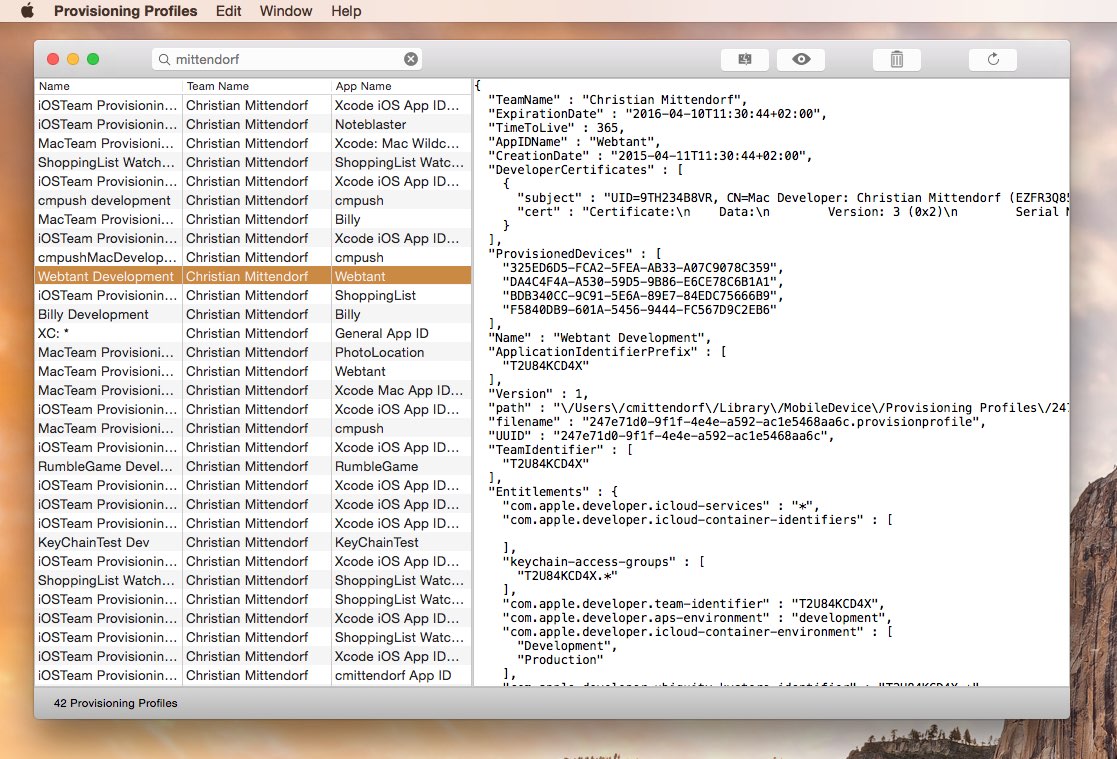 Provisioning Profiles Screenshot